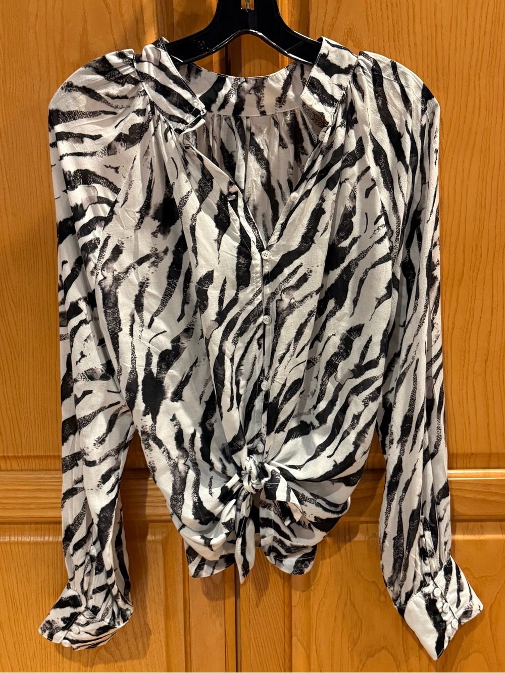 Bella Dahl Black and White Abstract Print Tie Front Top Blouse  - Size Medium